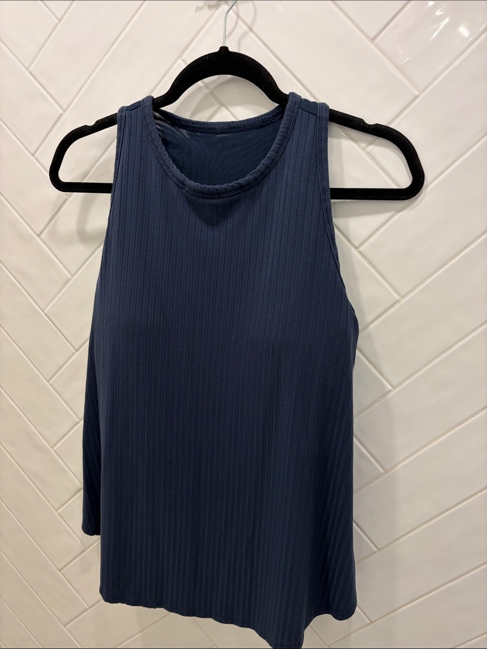 Shebird built in bra, Ribbed Navy Sleeveless Tank Top